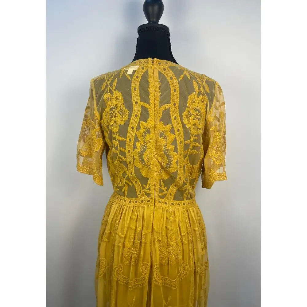 Wild Honey Mustard Yellow Lace Sheer Maxi Romper Size S - Picture 11 of 15